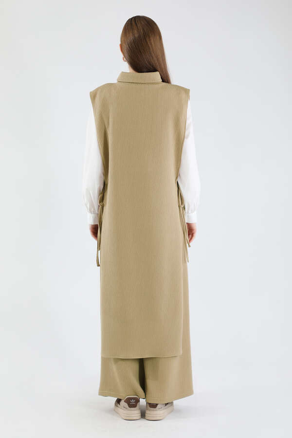 Boğazlı Triko Uzun Yelek Takım Camel - 6