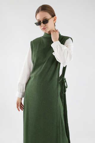 Boğazlı Triko Uzun Yelek Takım Haki - 2