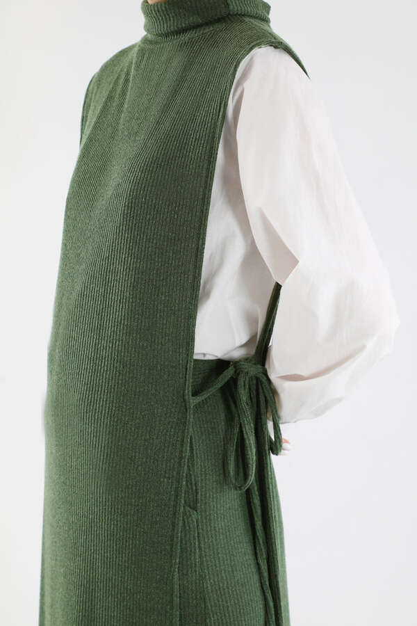 Boğazlı Triko Uzun Yelek Takım Haki - 4