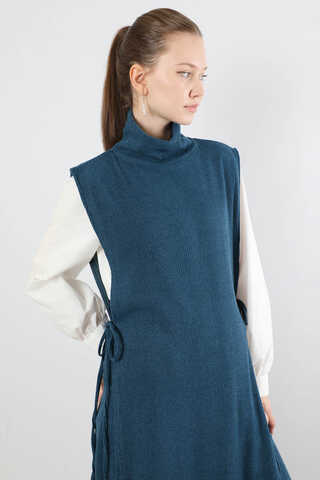 Boğazlı Triko Uzun Yelek Takım İndigo - 2