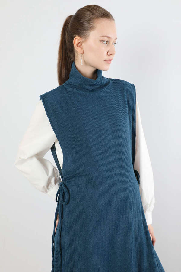 Boğazlı Triko Uzun Yelek Takım İndigo - 2