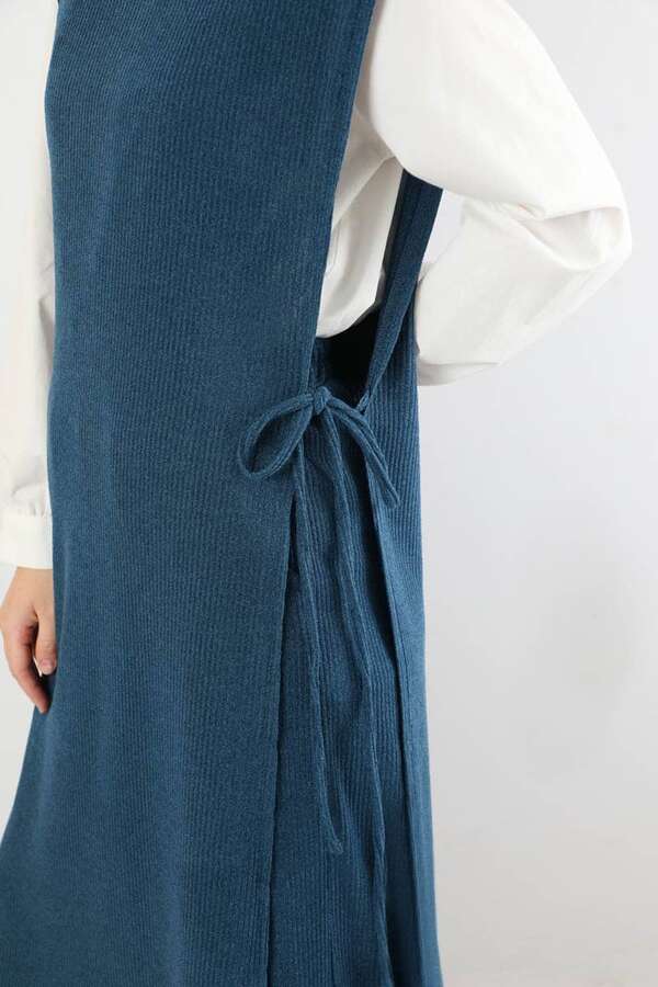 Boğazlı Triko Uzun Yelek Takım İndigo - 4