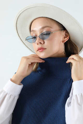 Boğazlı Triko Uzun Yelek Takım Lacivert - 4