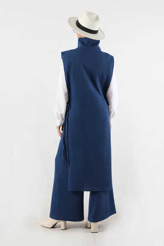Boğazlı Triko Uzun Yelek Takım Lacivert - 6