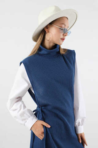 Boğazlı Triko Uzun Yelek Takım Lacivert - 2