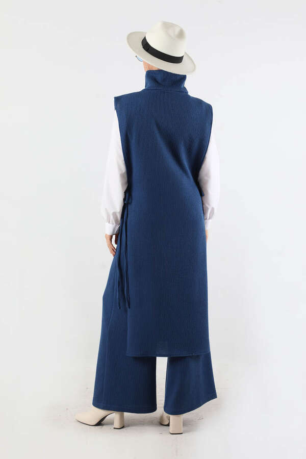 Boğazlı Triko Uzun Yelek Takım Lacivert - 6