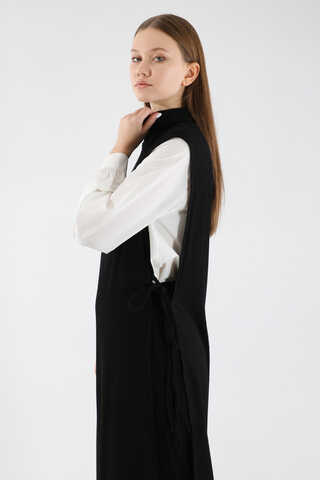 Boğazlı Triko Uzun Yelek Takım Siyah - 2