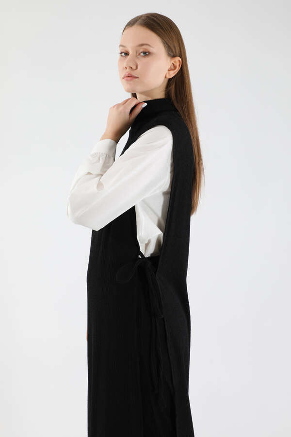 Boğazlı Triko Uzun Yelek Takım Siyah - 2