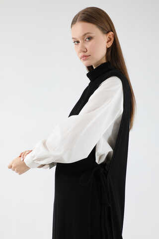 Boğazlı Triko Uzun Yelek Takım Siyah - 4