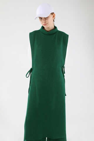 Boğazlı Triko Uzun Yelek Takım Yeşil - 2