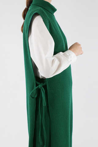 Boğazlı Triko Uzun Yelek Takım Yeşil - 4