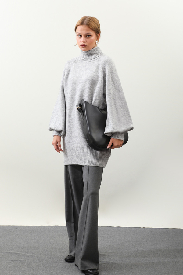 Boğazlı Tunik Kazak Gri - 3