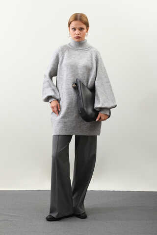 Boğazlı Tunik Kazak Gri - 4