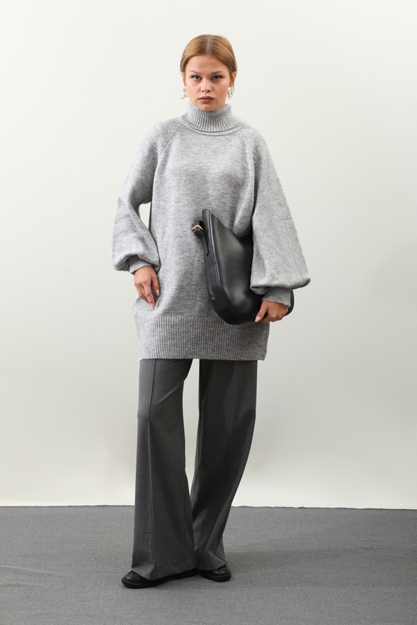 Boğazlı Tunik Kazak Gri - 4