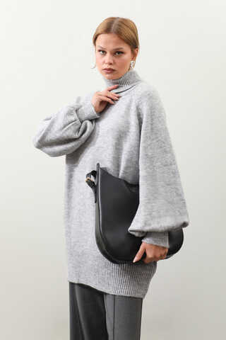 Boğazlı Tunik Kazak Gri - 1