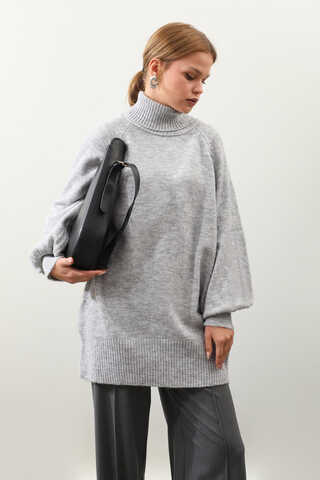 Boğazlı Tunik Kazak Gri - 2