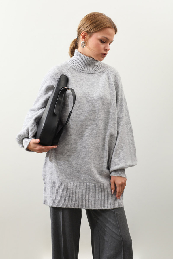 Boğazlı Tunik Kazak Gri - 2