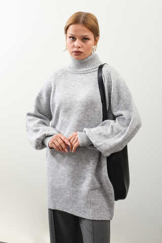 Boğazlı Tunik Kazak Gri - 5