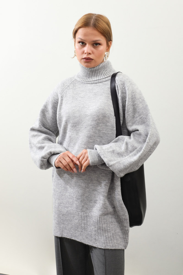 Boğazlı Tunik Kazak Gri - 5