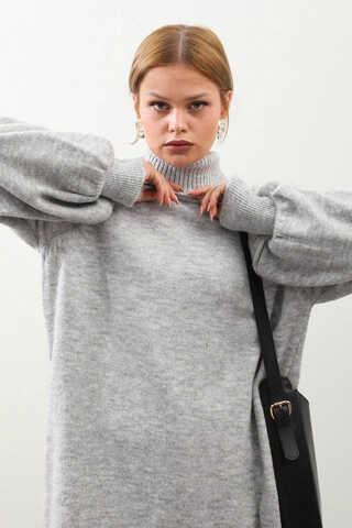 Boğazlı Tunik Kazak Gri - 6