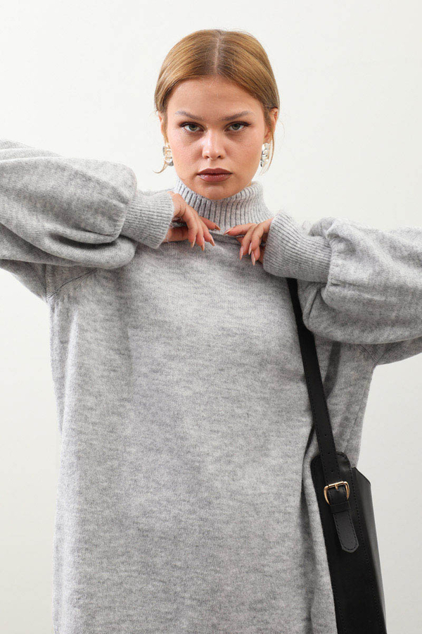 Boğazlı Tunik Kazak Gri - 6