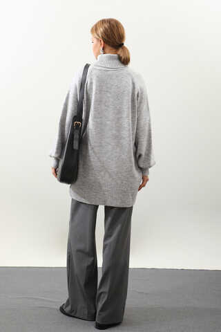 Boğazlı Tunik Kazak Gri - 7