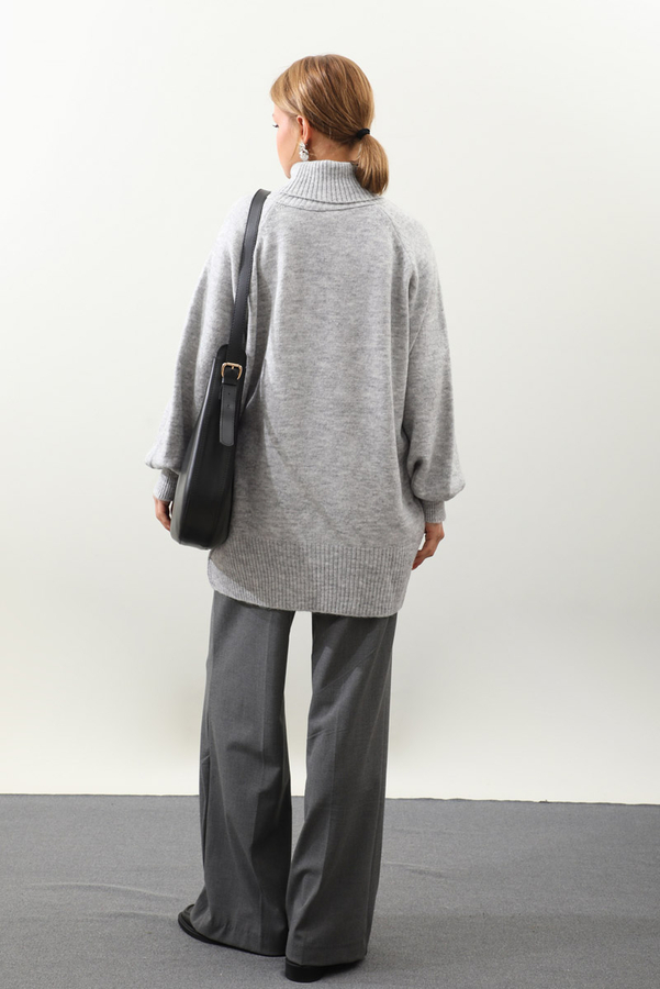 Boğazlı Tunik Kazak Gri - 7