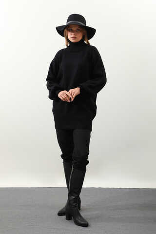 Boğazlı Tunik Kazak Siyah - 2