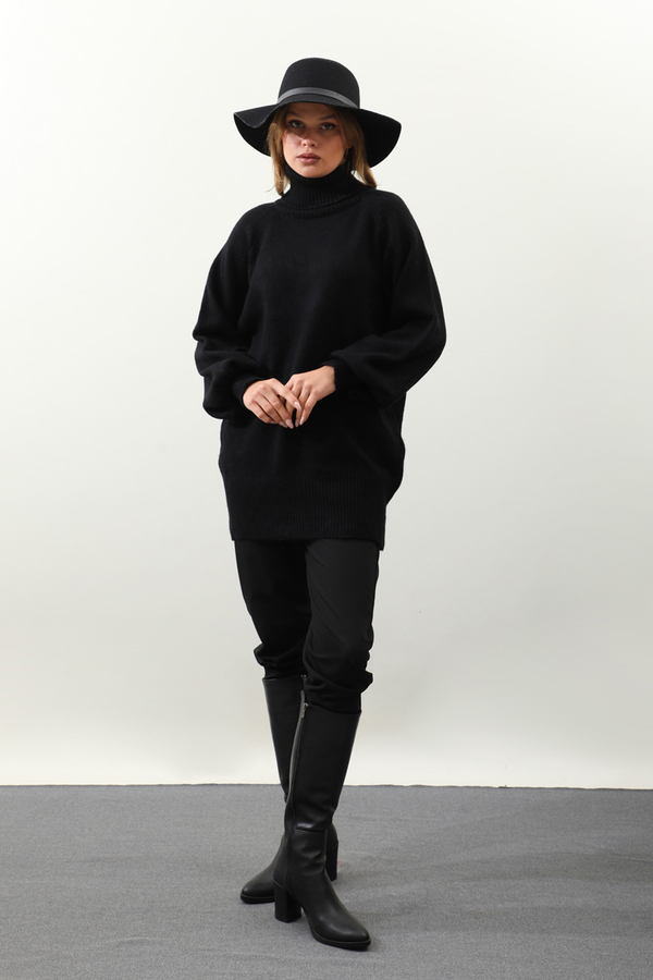 Boğazlı Tunik Kazak Siyah - 2