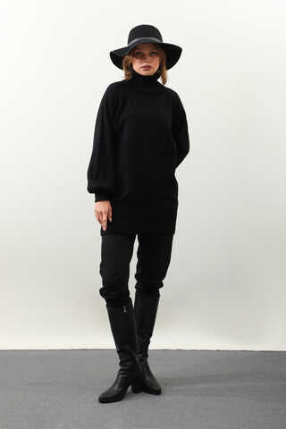 Boğazlı Tunik Kazak Siyah - 3