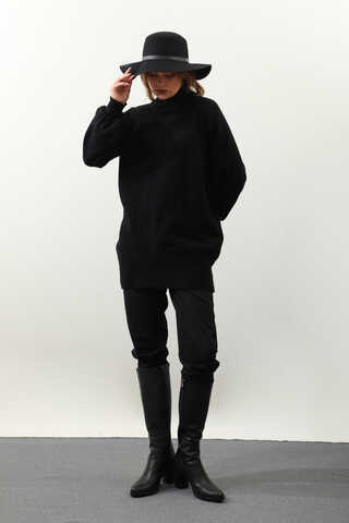 Boğazlı Tunik Kazak Siyah - 1