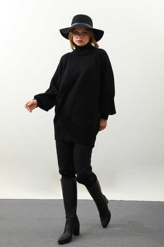 Boğazlı Tunik Kazak Siyah - 4