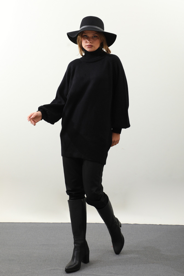 Boğazlı Tunik Kazak Siyah - 4