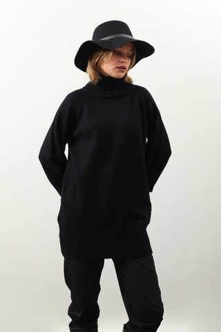 Boğazlı Tunik Kazak Siyah - 5