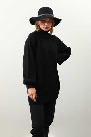 Boğazlı Tunik Kazak Siyah - 6