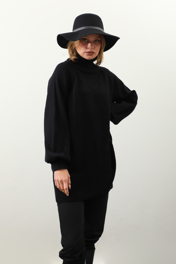 Boğazlı Tunik Kazak Siyah - 6