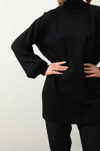 Boğazlı Tunik Kazak Siyah - 7