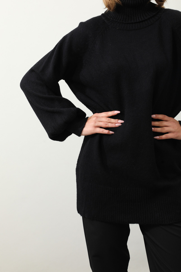 Boğazlı Tunik Kazak Siyah - 7