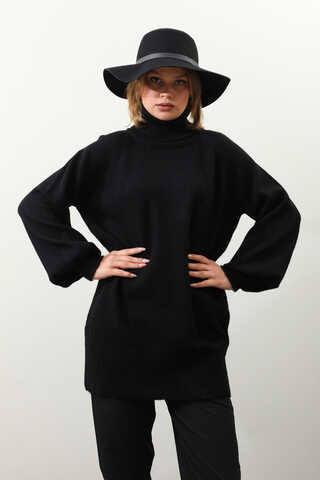 Boğazlı Tunik Kazak Siyah - 8