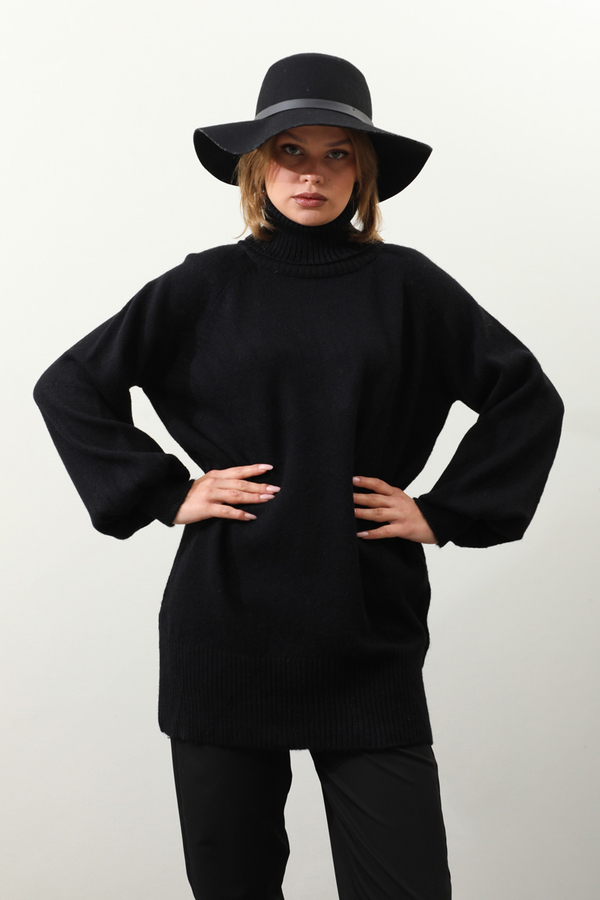 Boğazlı Tunik Kazak Siyah - 8