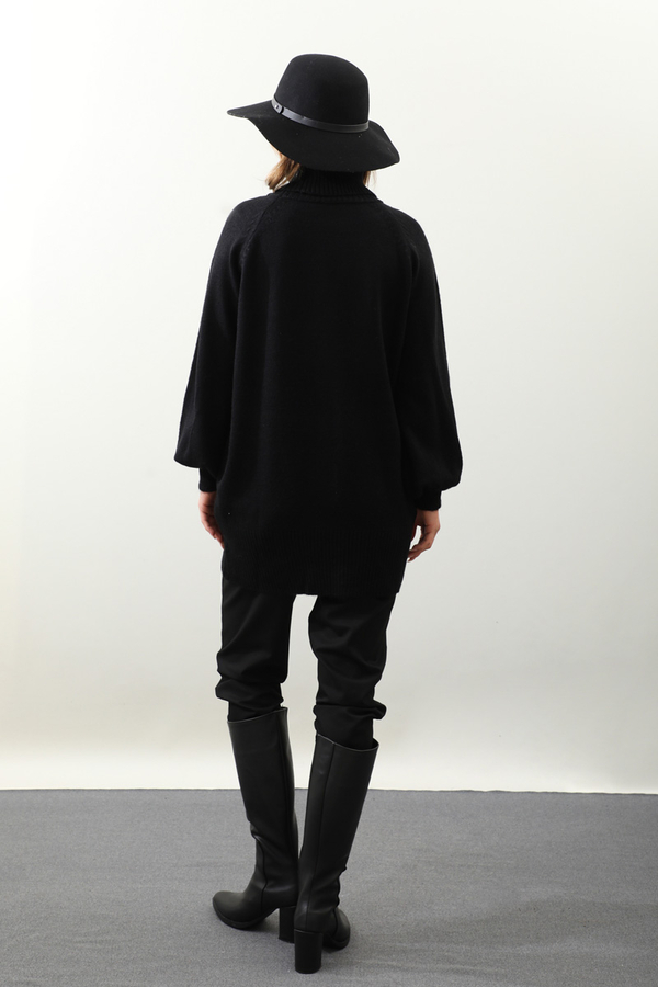 Boğazlı Tunik Kazak Siyah - 9