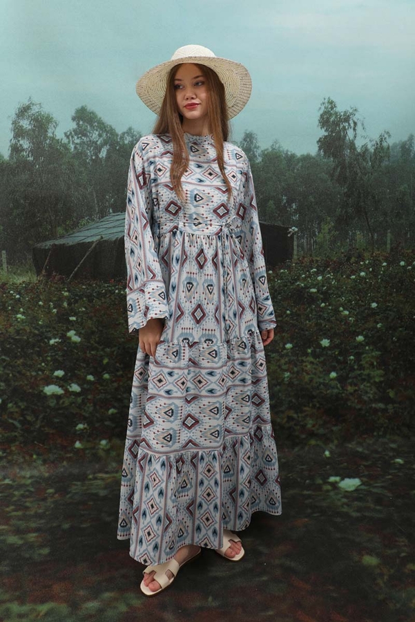 Bohem Desen Elbise Bebe Mavisi - 5