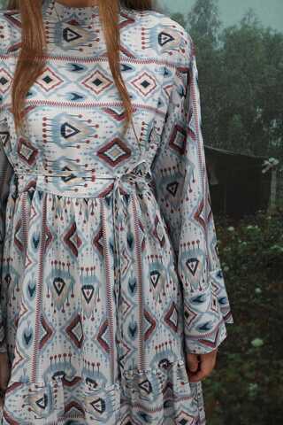 Bohem Desen Elbise Bebe Mavisi - 6