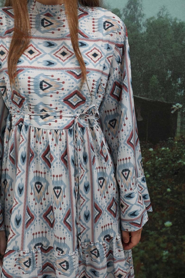 Bohem Desen Elbise Bebe Mavisi - 6