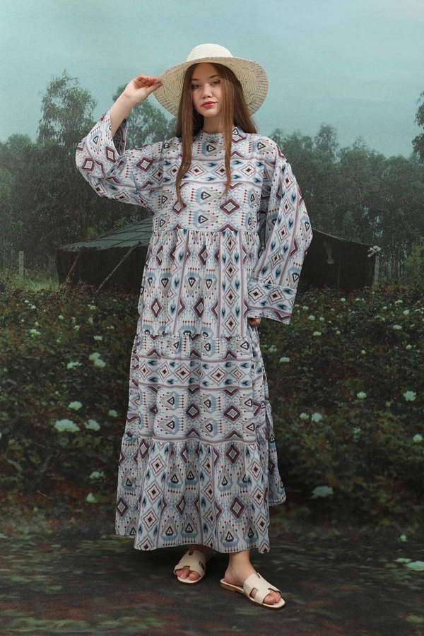 Bohem Desen Elbise Bebe Mavisi - 9