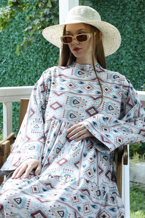 Bohem Desen Elbise Bebe Mavisi 