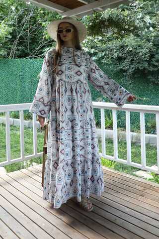 Bohem Desen Elbise Bebe Mavisi - 4