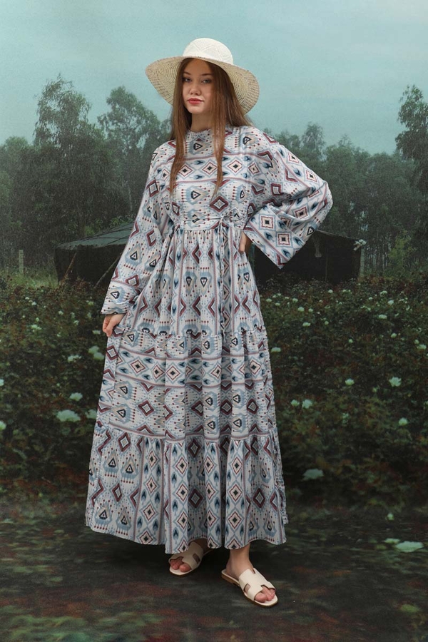 Bohem Desen Elbise Bebe Mavisi - 7