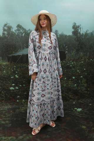 Bohem Desen Elbise Bebe Mavisi - 5