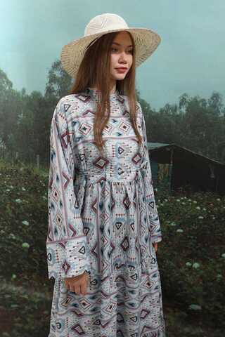 Bohem Desen Elbise Bebe Mavisi - 8